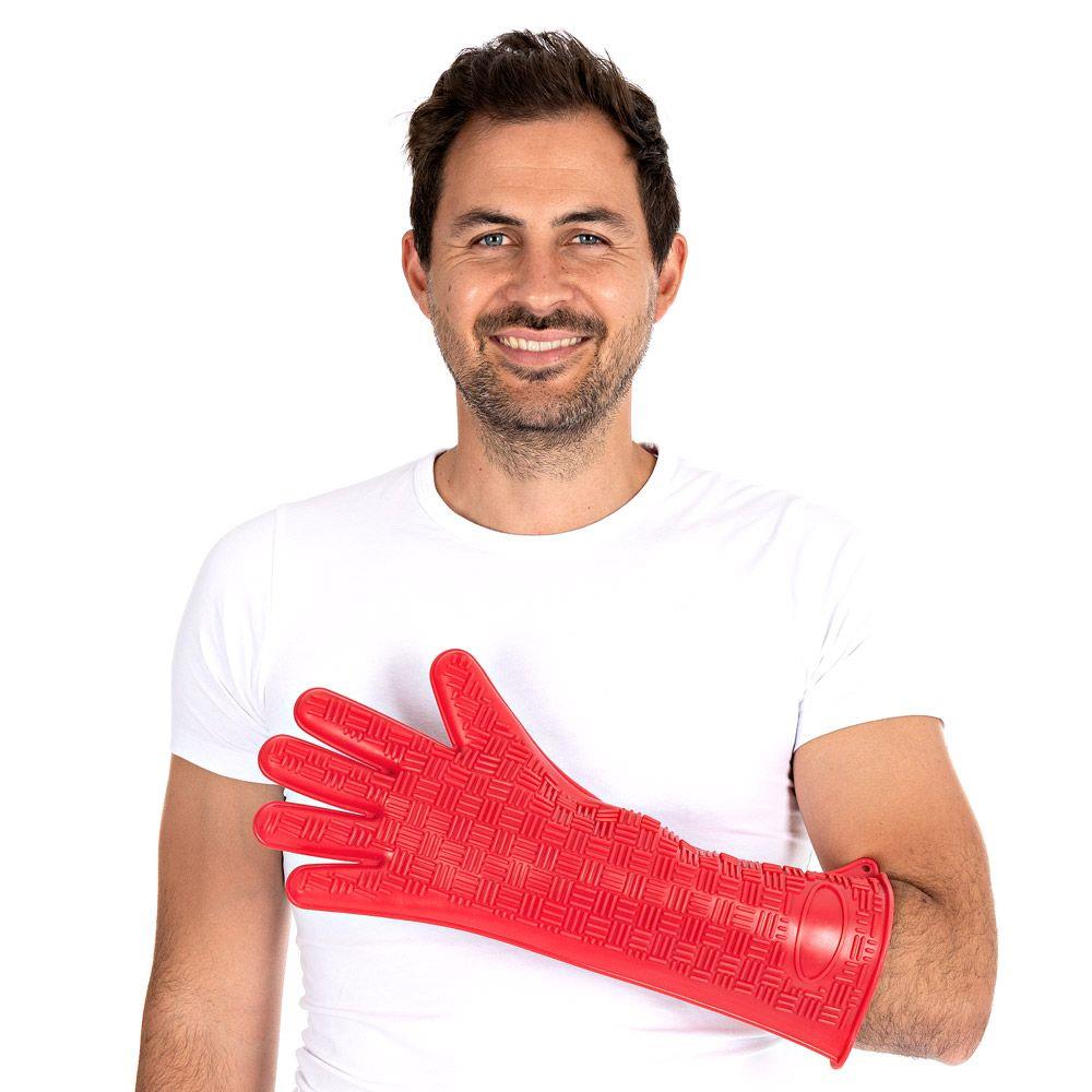 HANDSCHUHE OFENHANDSCHUH HEATBLOCKER  Grösse 43 cm, Farbe rot, Silikon