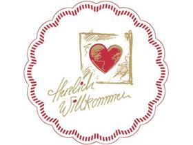 TASSENUNTERSETZER TISSUE  ø 90 mm, Tissue, HERZLICH WILLKOMMEN - Scheitlin Papier TASSENUNTERSETZER TISSUE  ø 90 mm, Tissue, HERZLICH WILLKOMMEN