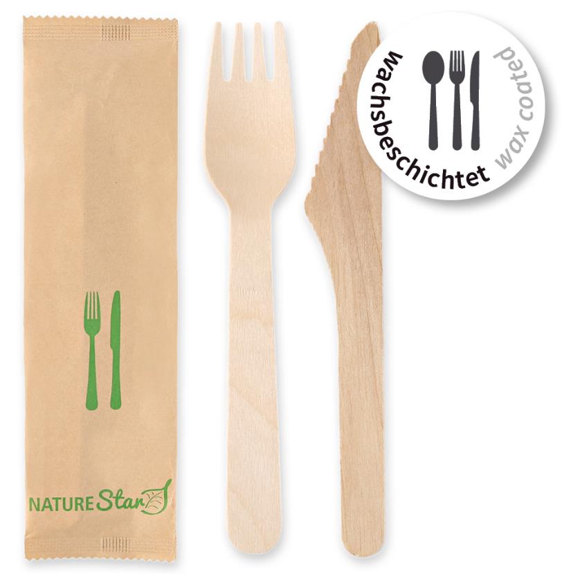 BESTECKSET HOLZ  Messer/Gabel/Serviette, 16 cm, wachsb.