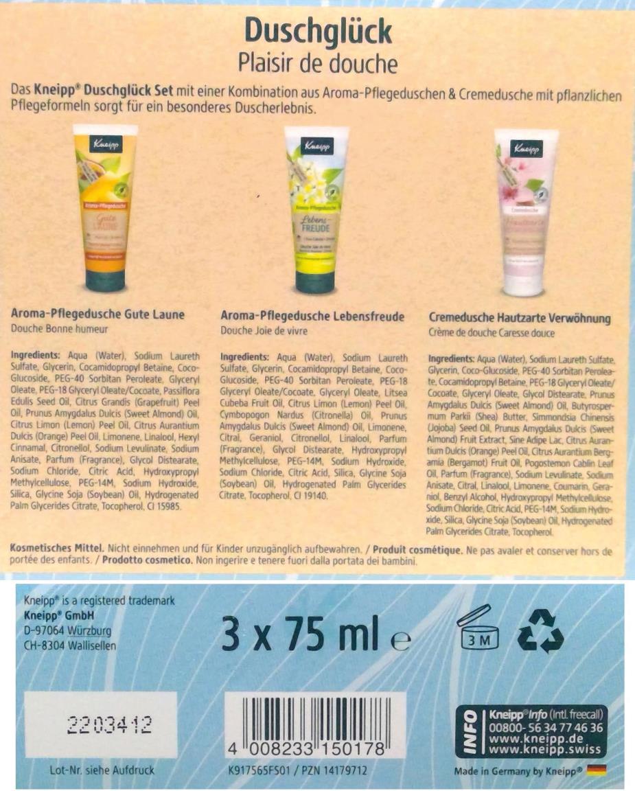 KNEIPP DUSCH GUTE LAUNE  Duschglück, Dusch - Set, 3x 75 ml