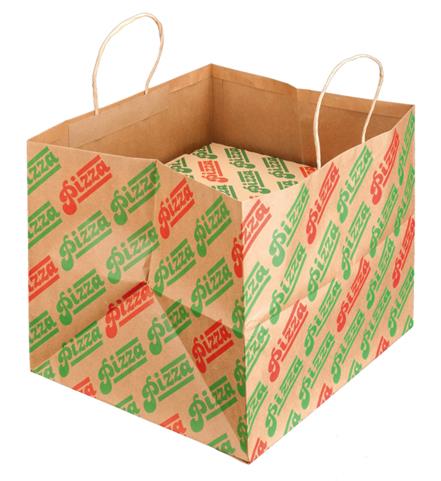 PAPIERTRAGETASCHEN PIZZA  37 + 33 x 32 cm, braun, bedruckt