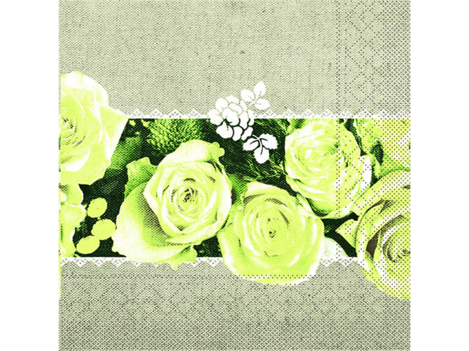 SERVIETTEN TISSUE  33 x 33 cm, Lovely Roses (gelb)