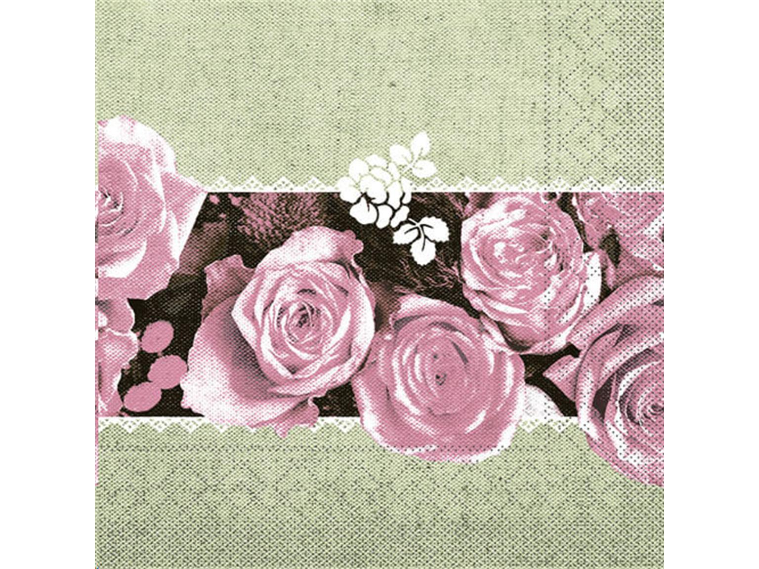 SERVIETTEN TISSUE  33 x 33 cm, Lovely Roses (rosa)