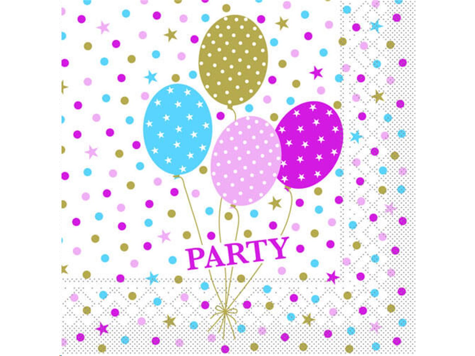 SERVIETTEN TISSUE  33 x 33 cm, Party Ballons (pink/gold)