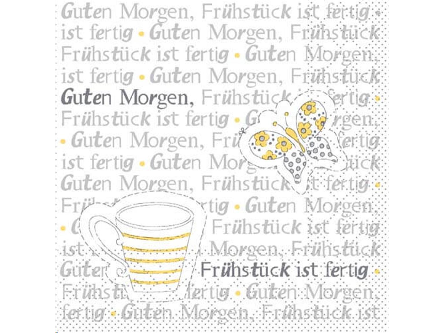 SERVIETTEN TISSUE  24 x 24 cm, Frühstück (gelb-grau)