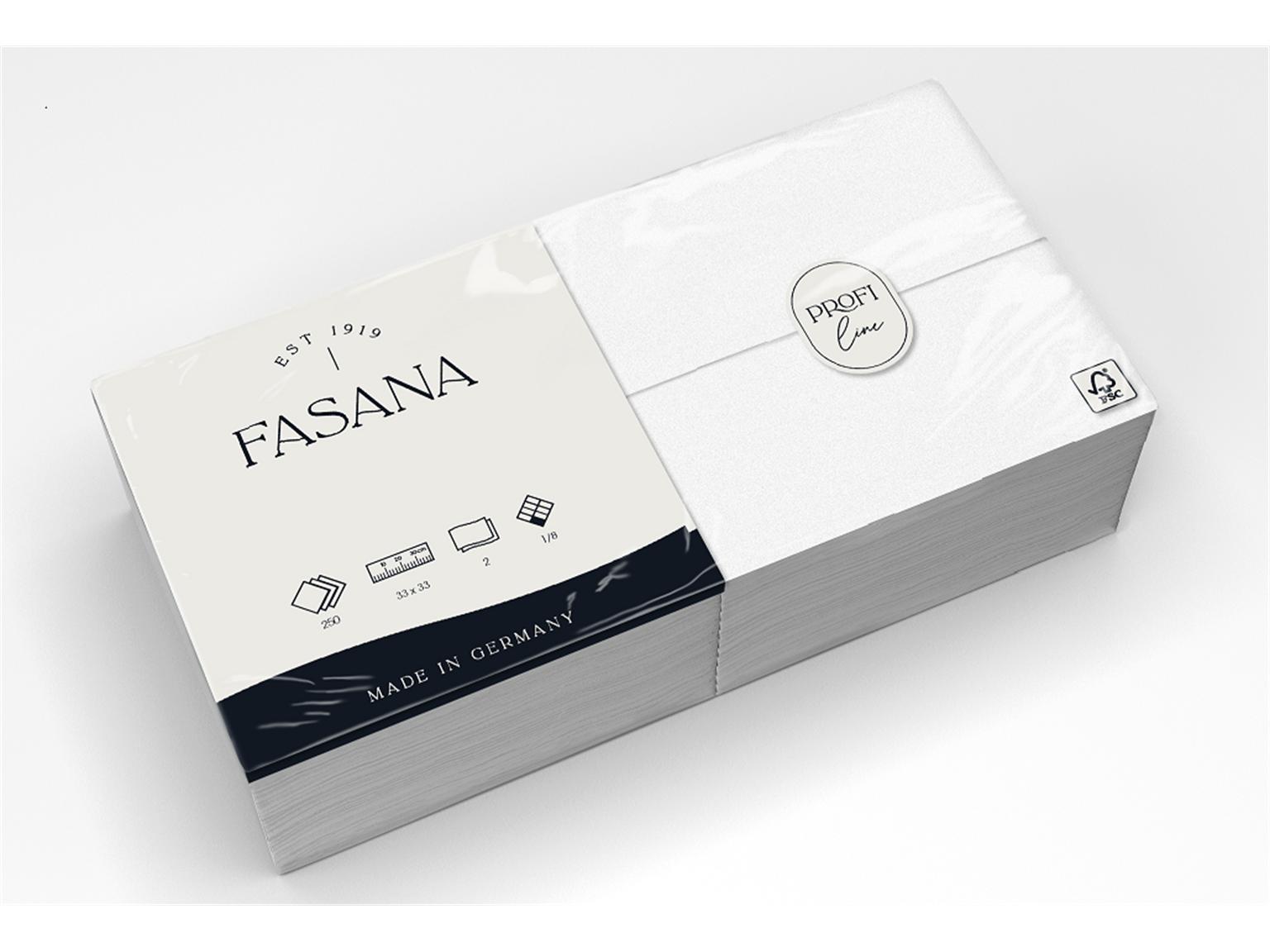 SERVIETTEN FASANA  33 x 33 cm, 2-lagig, 1/8 Falz, weiss