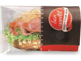 SNACKBAG WEISS MEDIUM  18x7/5x13 cm+10 cm Klappe, Druck rot