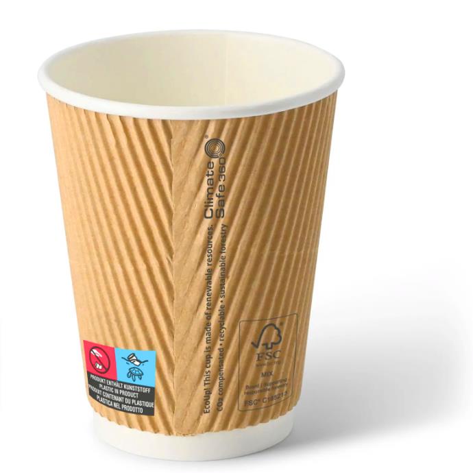 KAFFEEBECHER GERIFFELT  3 dl , braun/weiss, PE-beschichtet