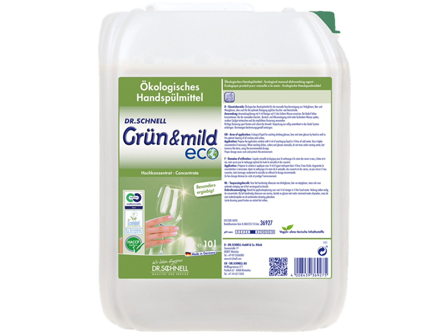 REINIGUNGSMITTEL DR.SCHNELL  Grün & mild ECO, 10 Liter Bidon