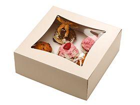 FENSTERSCHACHTEL CUPCACKE  27x27x10 cm, mit Sichtfenster, Elfenbein - Scheitlin Papier FENSTERSCHACHTEL CUPCACKE  27x27x10 cm, mit Sichtfenster, Elfenbein