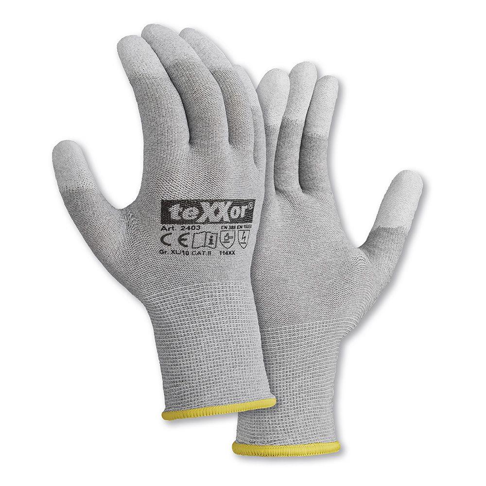 HANDSCHUHE ESD FINGERKUPPENBESCHICHTUNG  Grösse XL, ESD, Beschichtung, grau/weiss