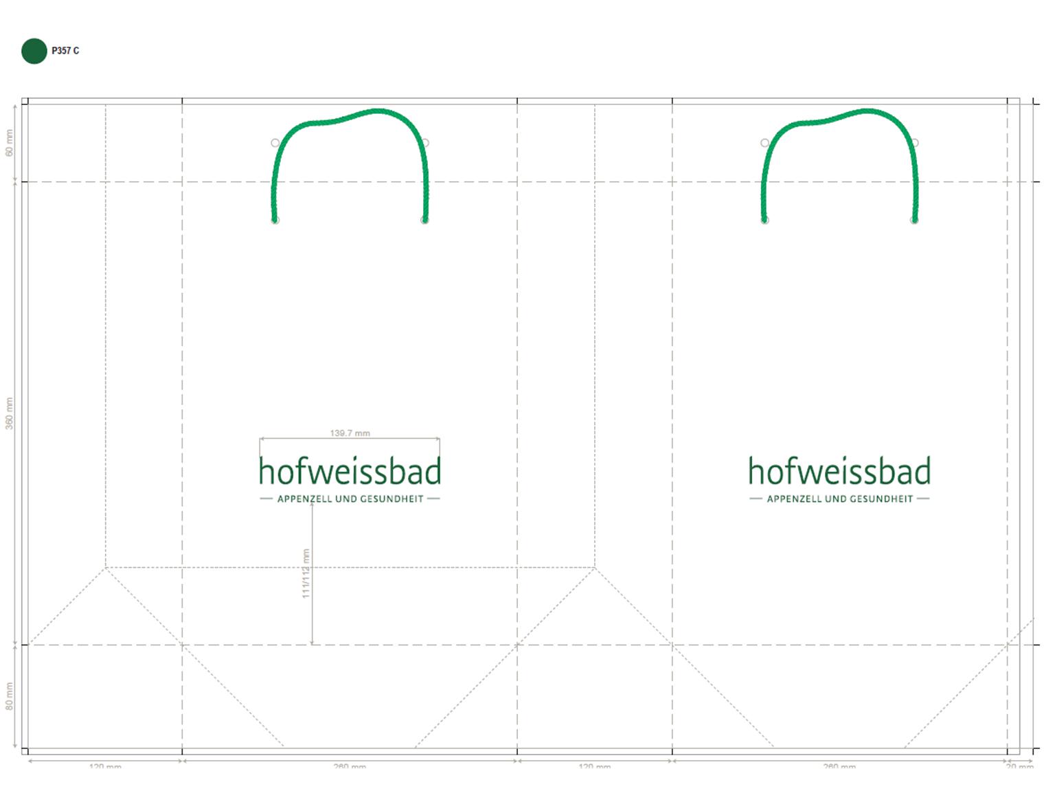 PAPIERTRAGETASCHEN  "Hof Weissbad" 260x120x360, 1-f.