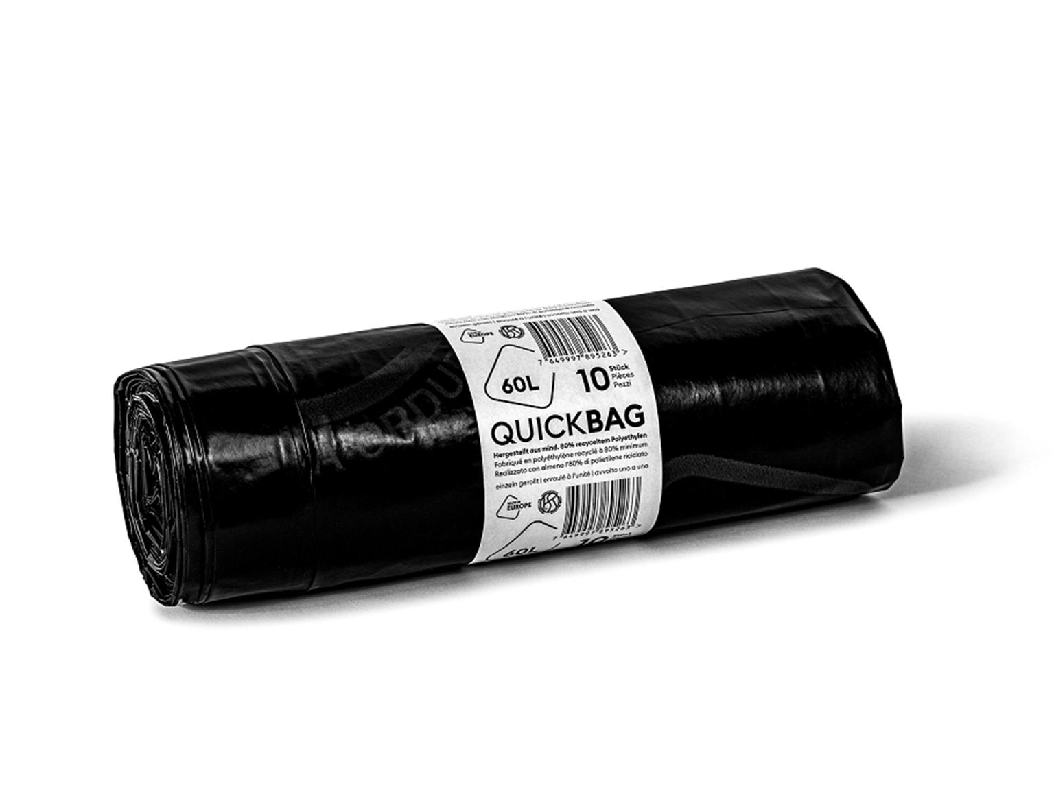 ABFALLSAECKE QUICK-BAG OKS RECYCLING  60 Lt. 575 x 860 + 50 mm schwarz Zugband