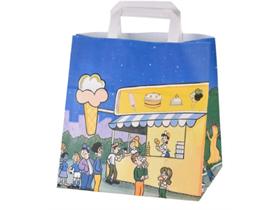 PAPIERTRAGETASCHEN TAKE-AWAY WEISS  26 + 18 x 26 cm, "Gelateria" - Scheitlin Papier PAPIERTRAGETASCHEN TAKE-AWAY WEISS  26 + 18 x 26 cm, "Gelateria"